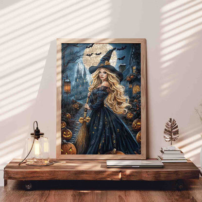Halloween Witch under Moonlight Jigsaw Puzzle