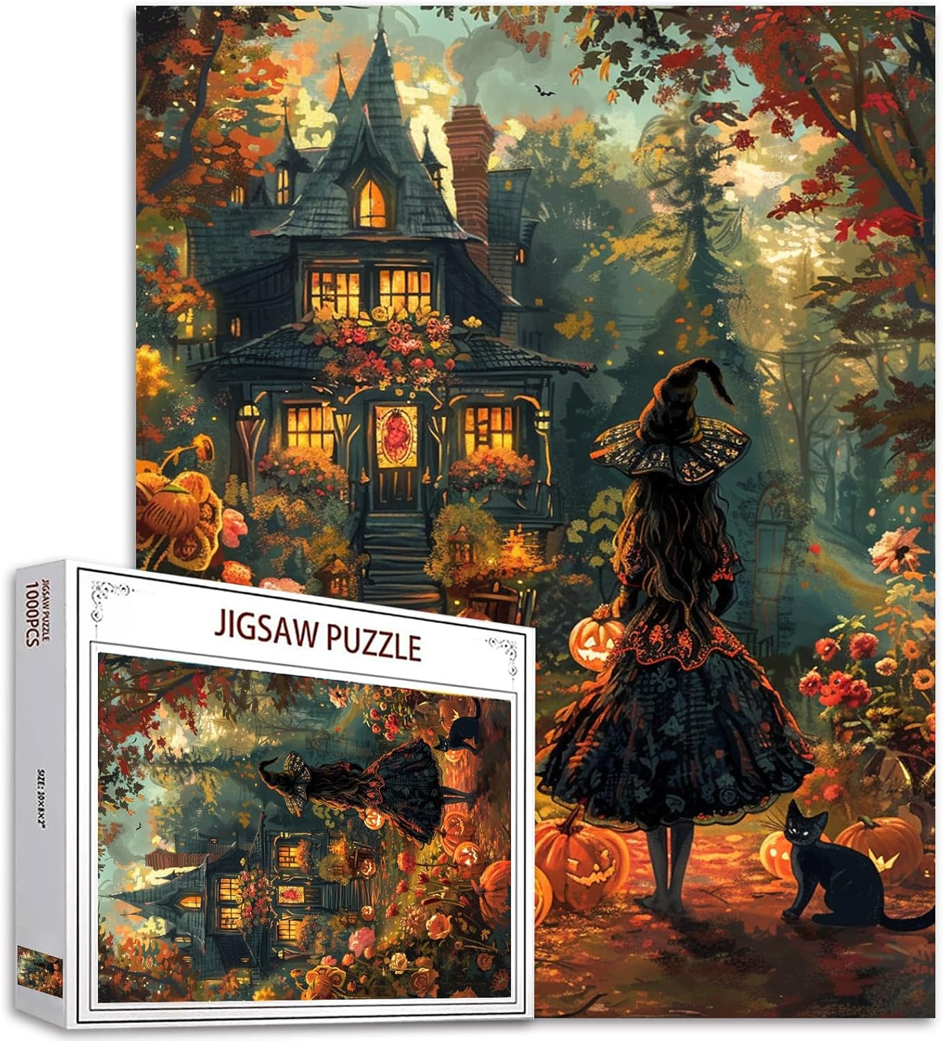 Halloween Witch and Black cat Jigsaw Puzzles