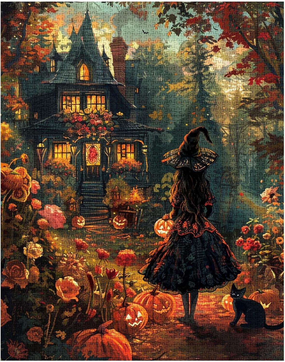 Halloween Witch and Black cat Jigsaw Puzzles