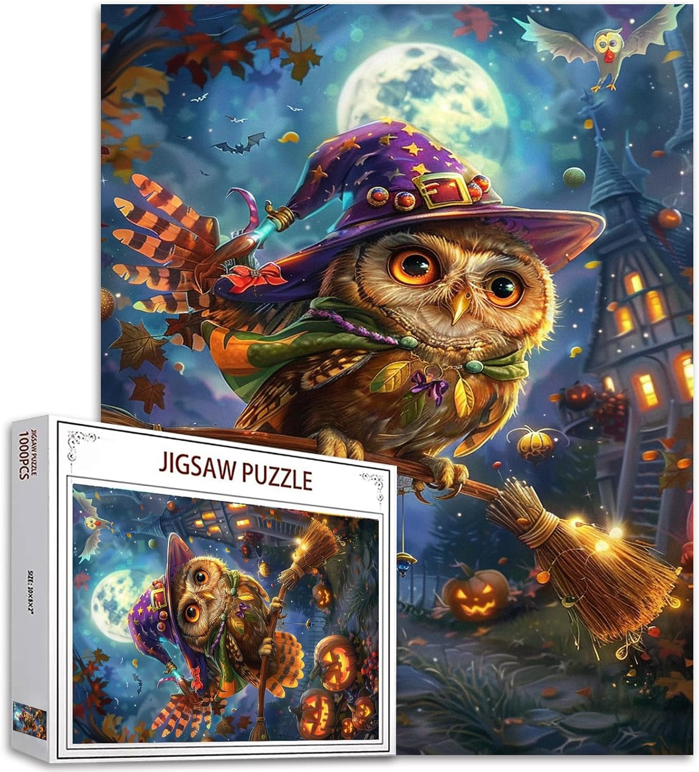 Puzzles Hibou sorcier d'Halloween sous les étoiles