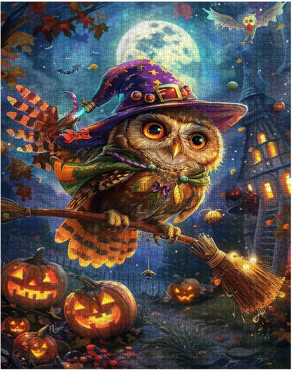 Puzzles Hibou sorcier d'Halloween sous les étoiles