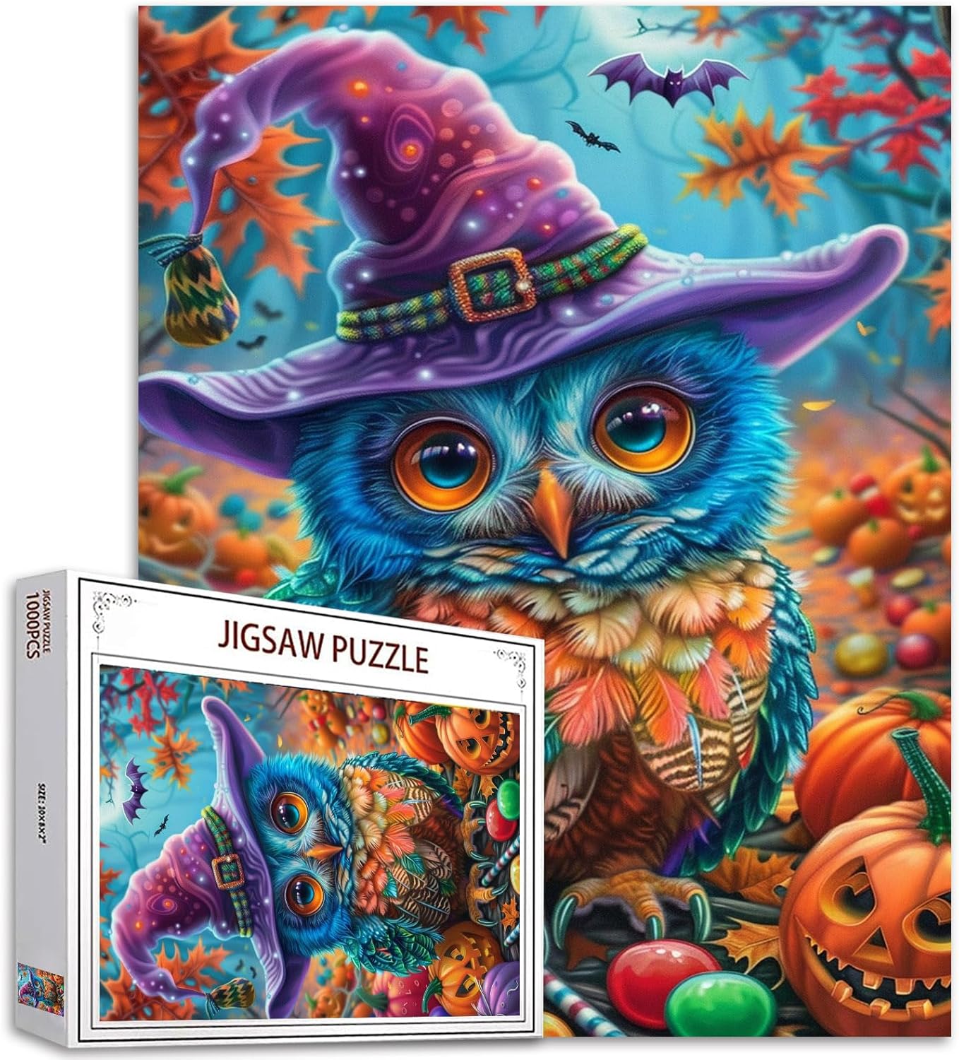 Halloween Colorful Owl Retro Pumpkin Jigsaw Puzzles