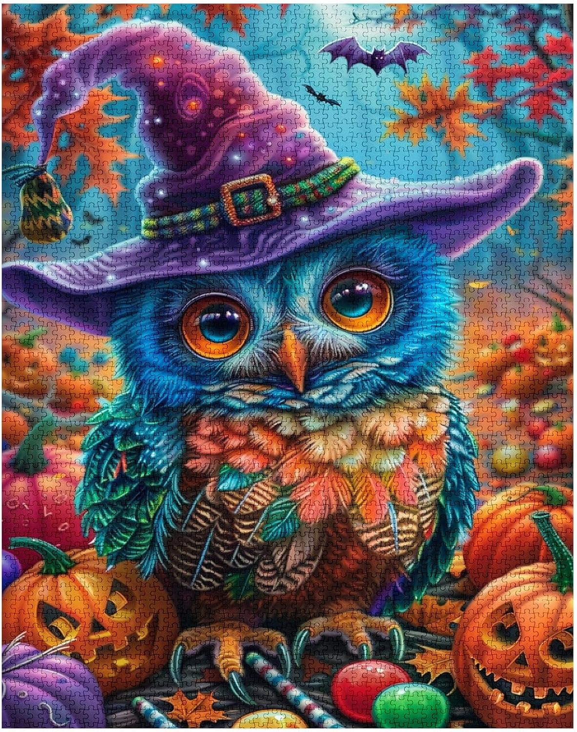 Halloween Colorful Owl Retro Pumpkin Jigsaw Puzzles