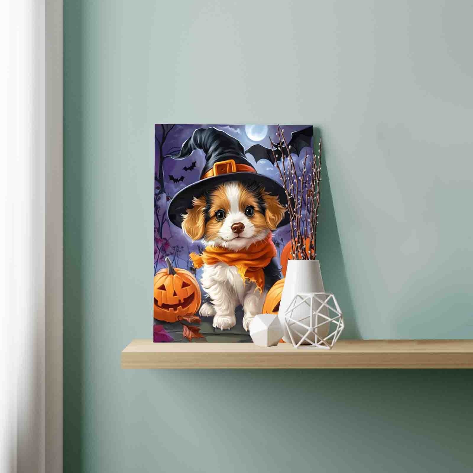 Halloween Puppy with Pumpkins Paint by Numbers