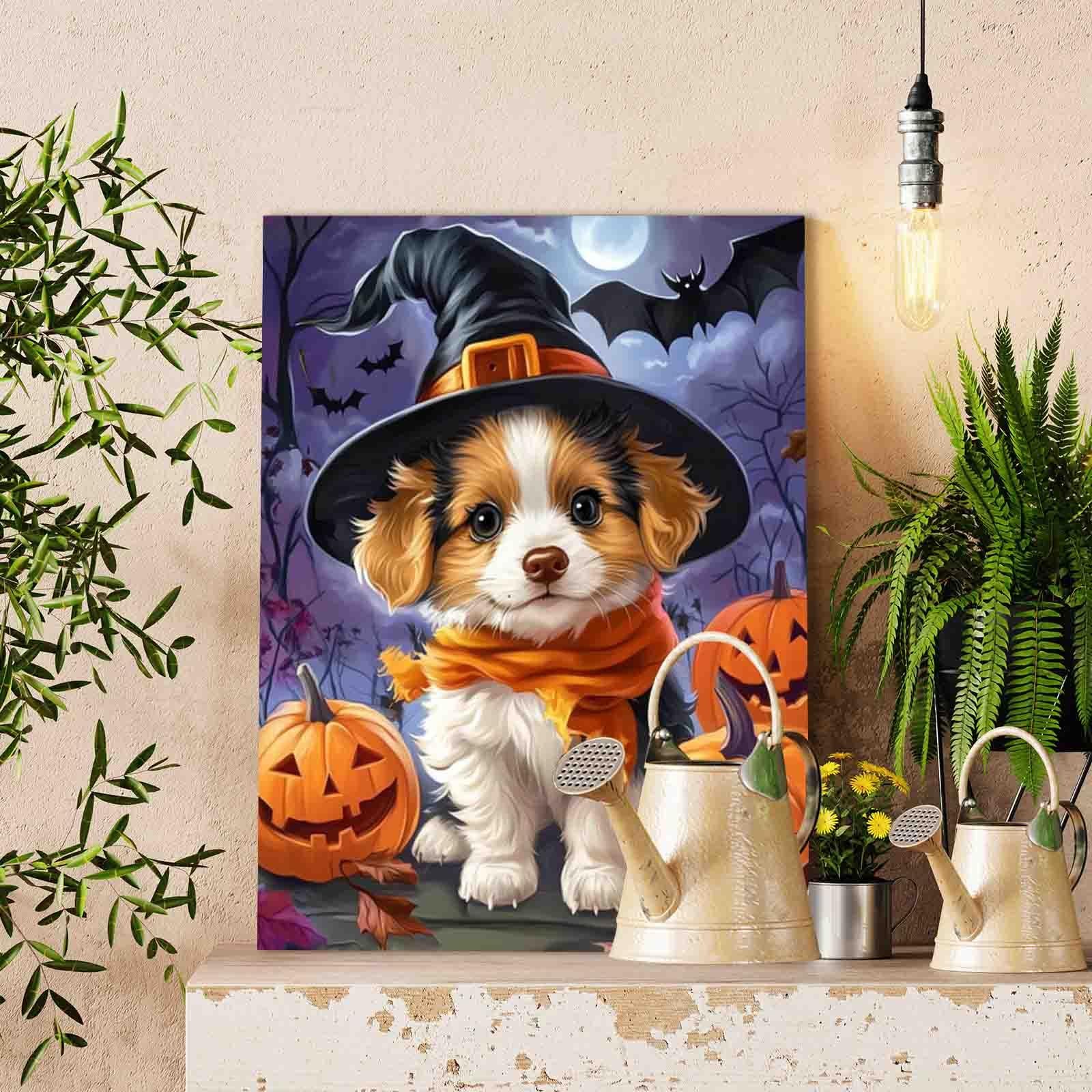 Halloween Puppy with Pumpkins Paint by Numbers