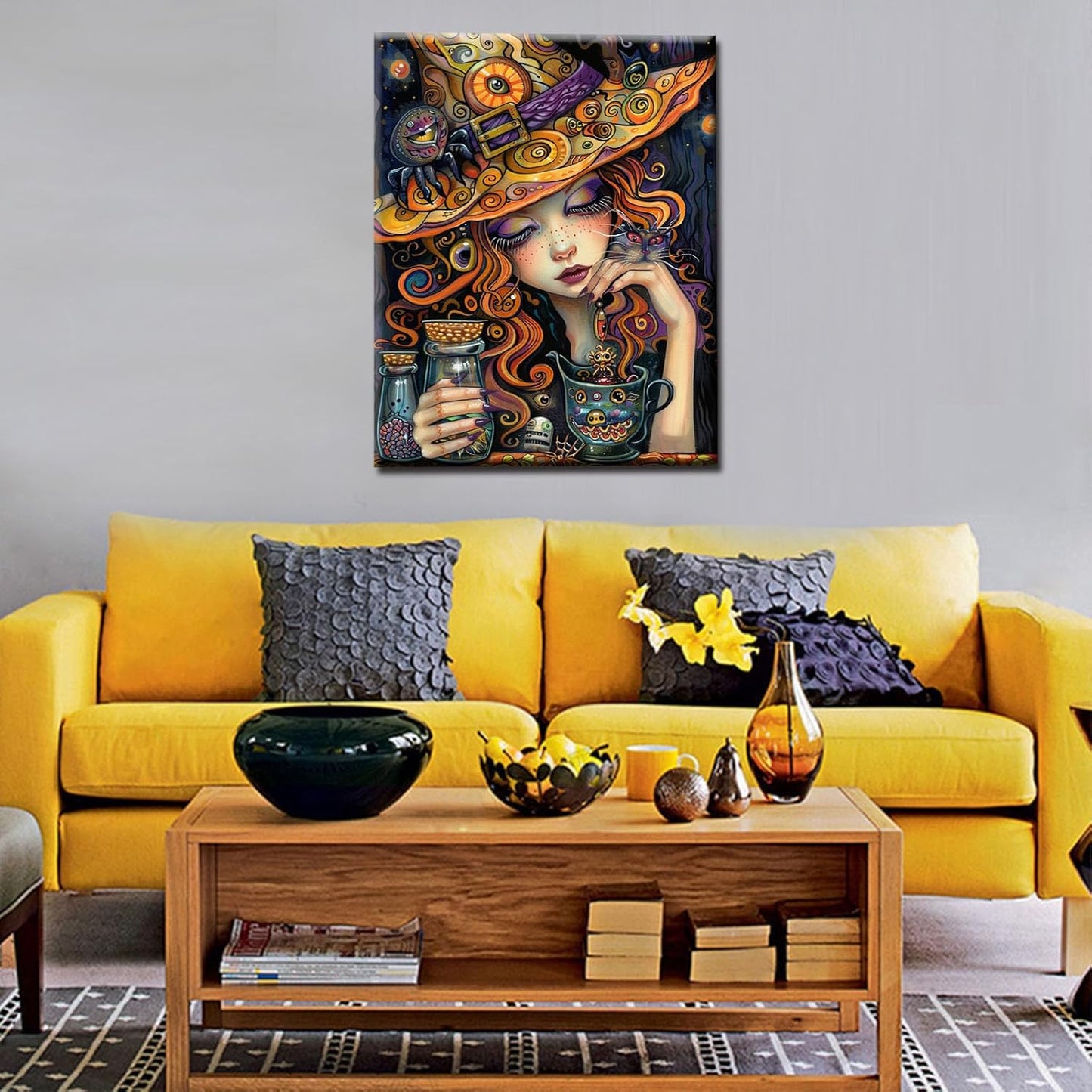 Cute Witch with Yellow Hat Paint by Numbers