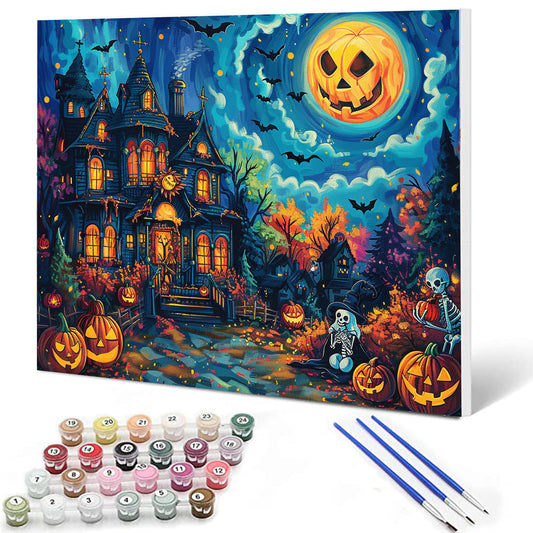 Halloween Courtyard Castle Night Paint by Numbers