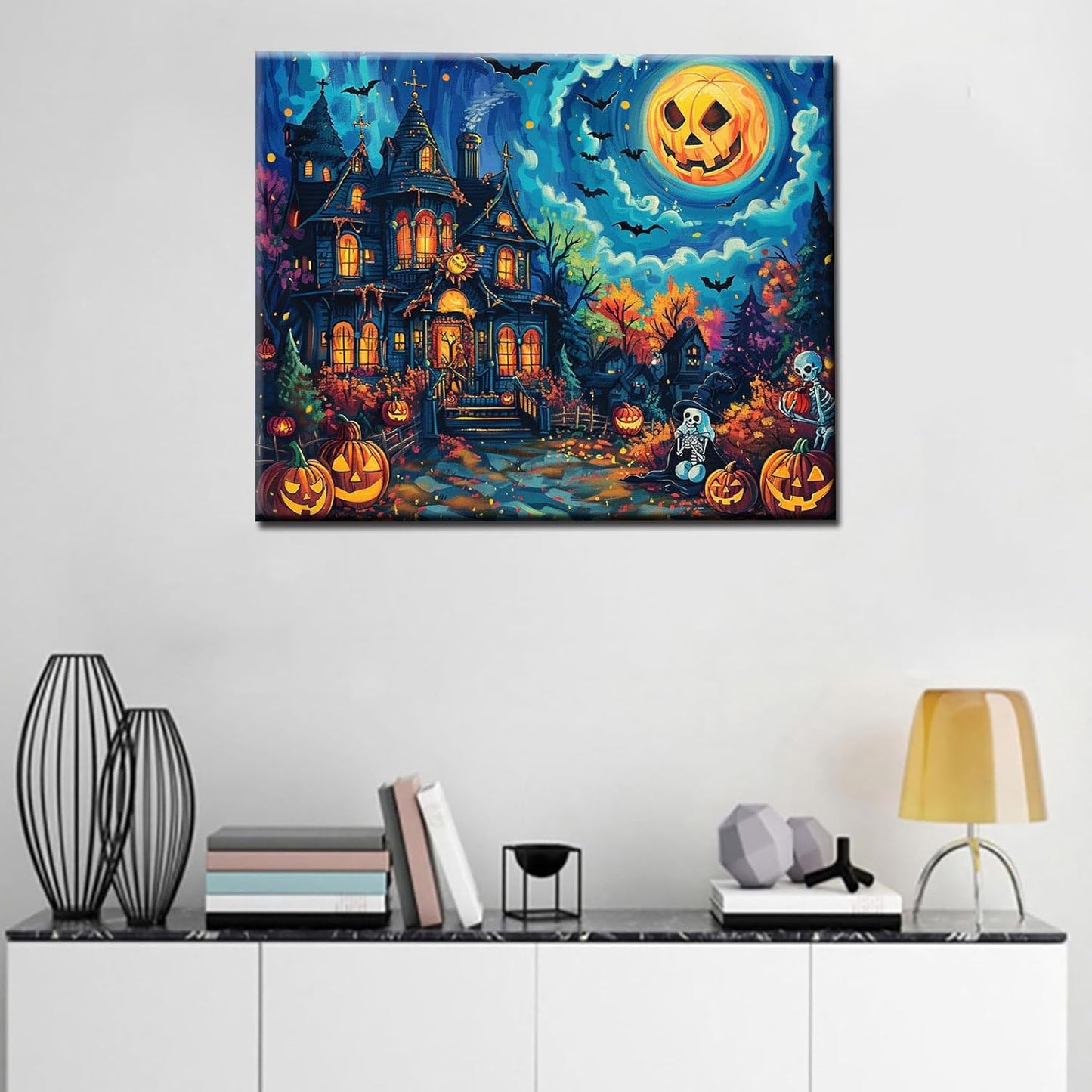 Halloween Courtyard Castle Night Paint by Numbers