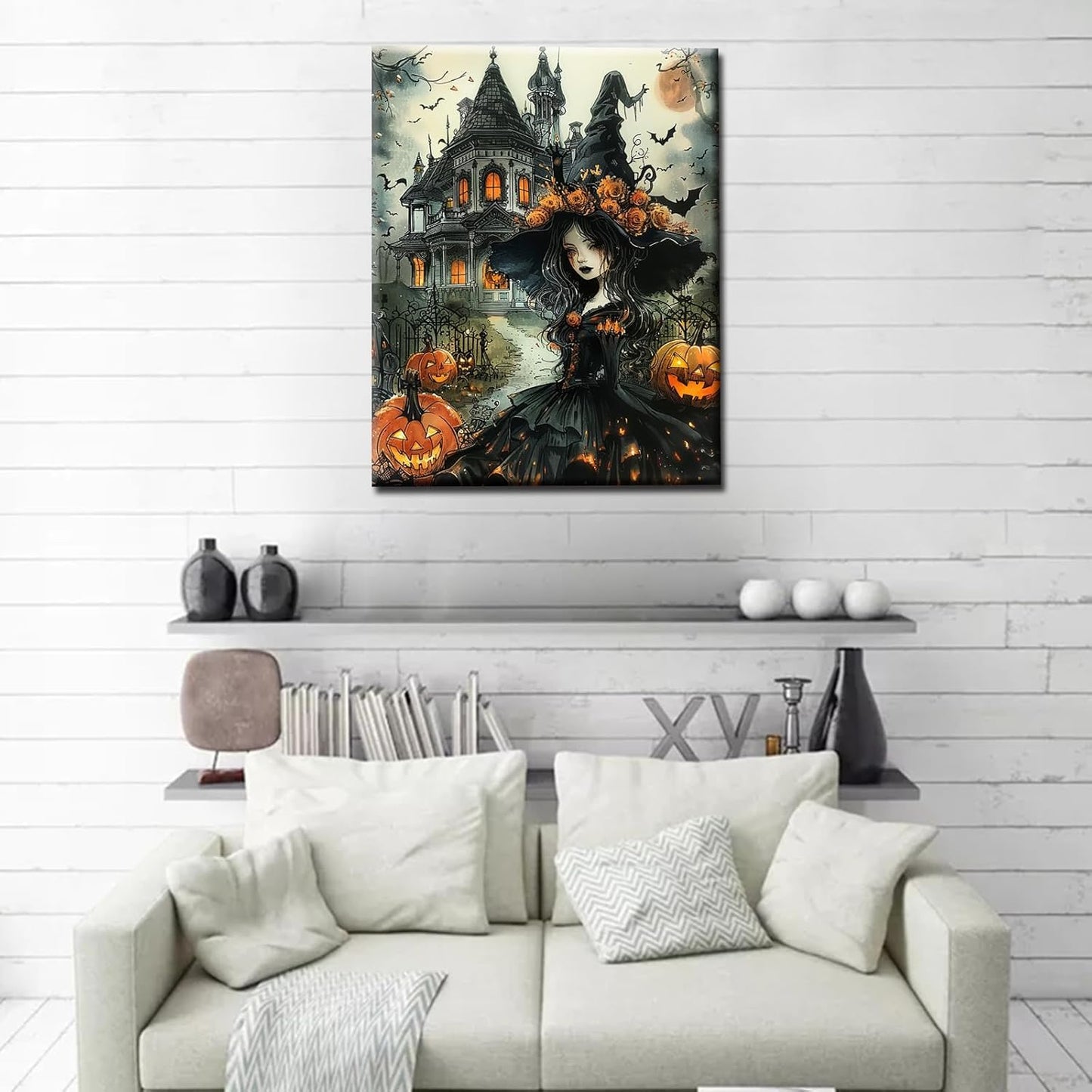 Halloween Gothic Castle Black Witch Paint by Numbers