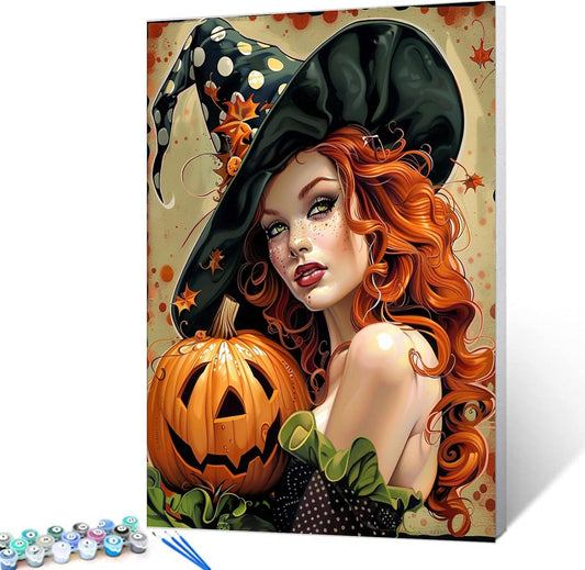 Beautiful Redhead Witch Paint by Numbers