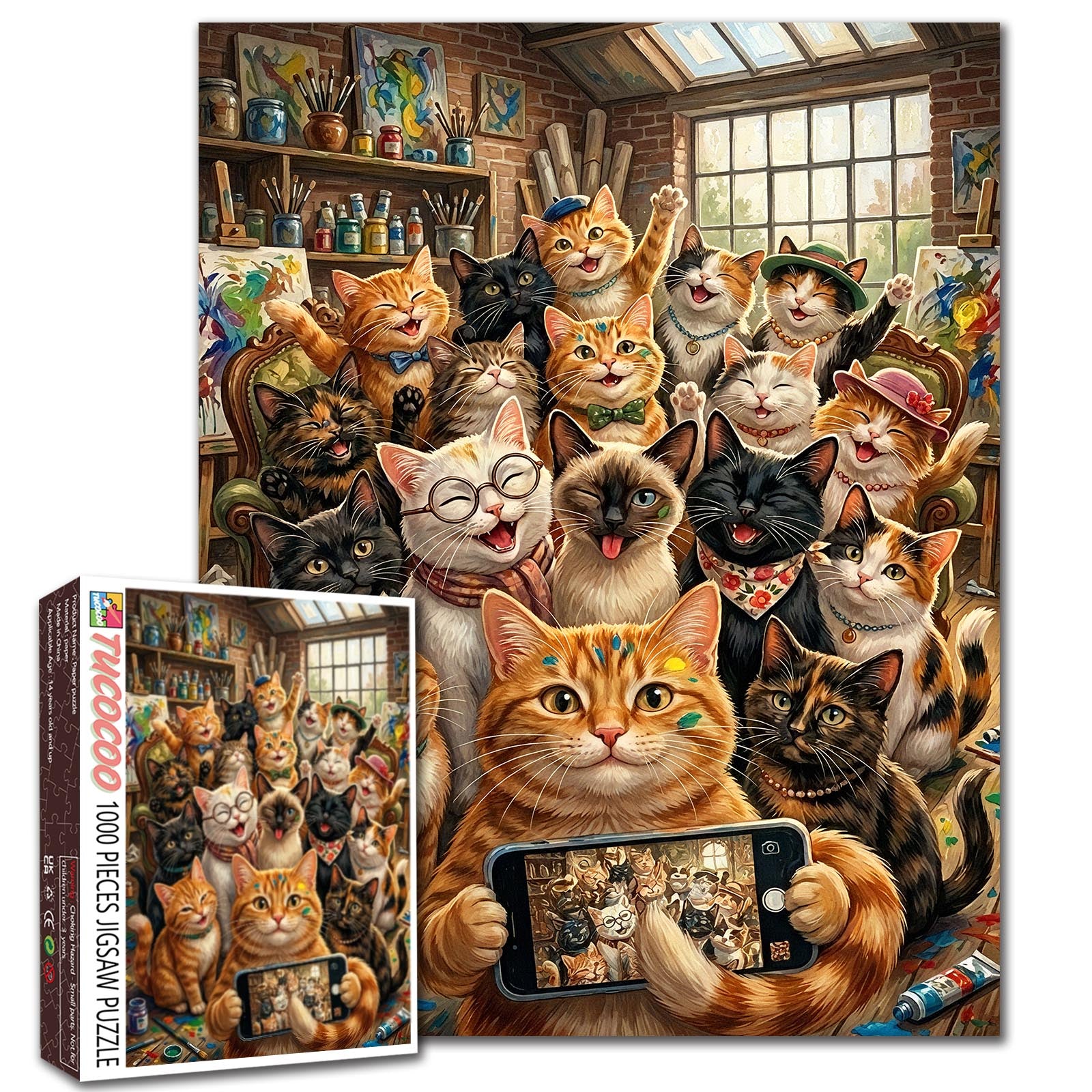 Happy Cat Selfie Art Studio Jigsaw Puzzle