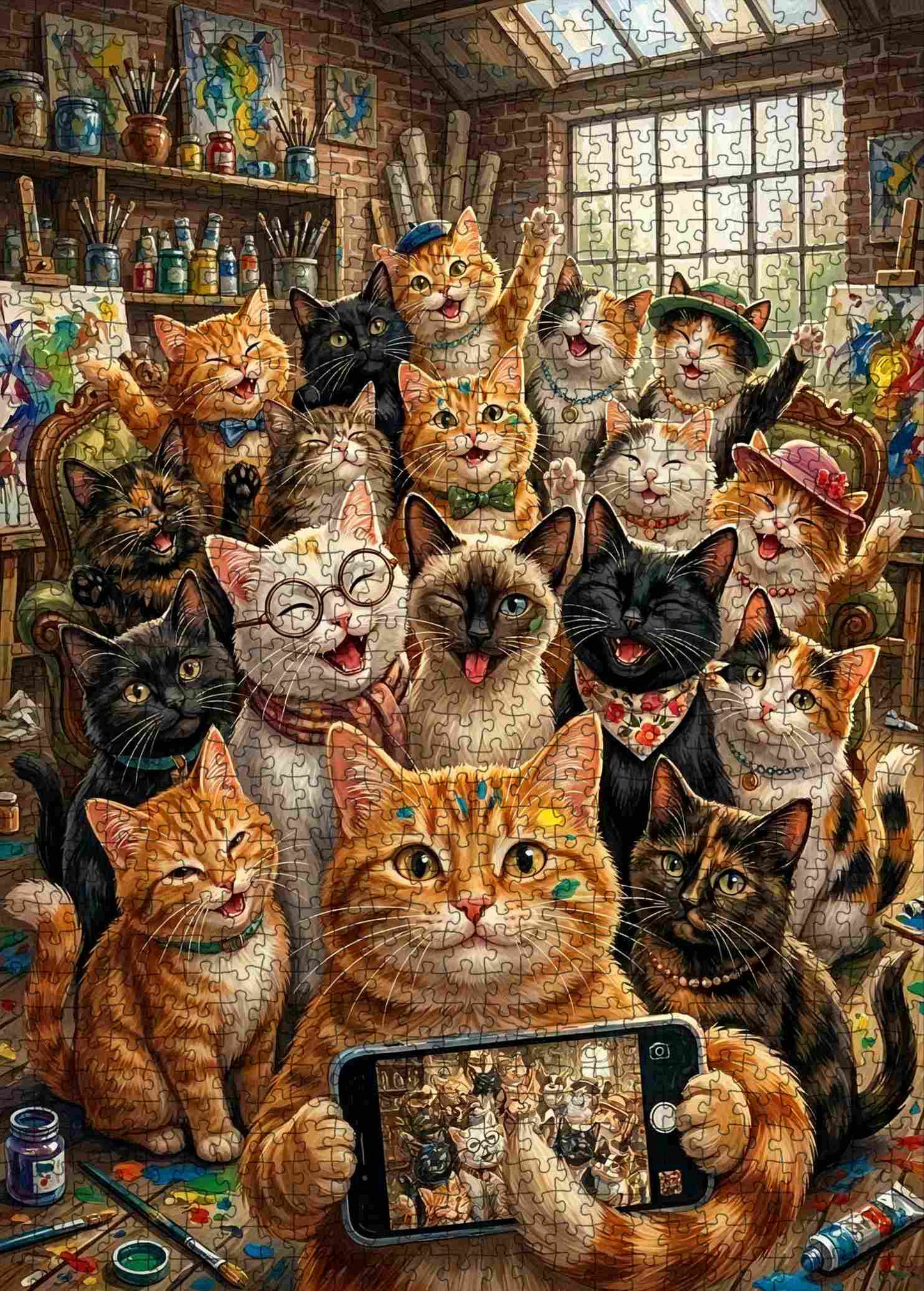Happy Cat Selfie Art Studio Jigsaw Puzzle