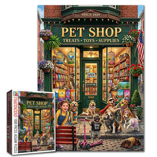 Happy Dogs at Vintage Pet Shop Jigsaw Puzzle