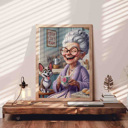 Happy Grandma Coffee Time Jigsaw Puzzle