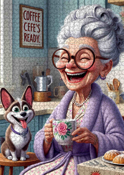 Happy Grandma Coffee Time Jigsaw Puzzle
