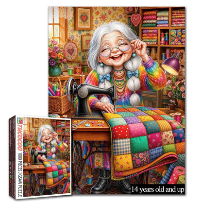 Happy Grandma Colorful Quilting Jigsaw Puzzle