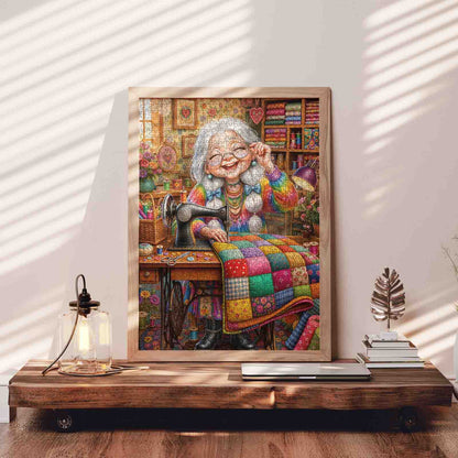 Happy Grandma Colorful Quilting Jigsaw Puzzle