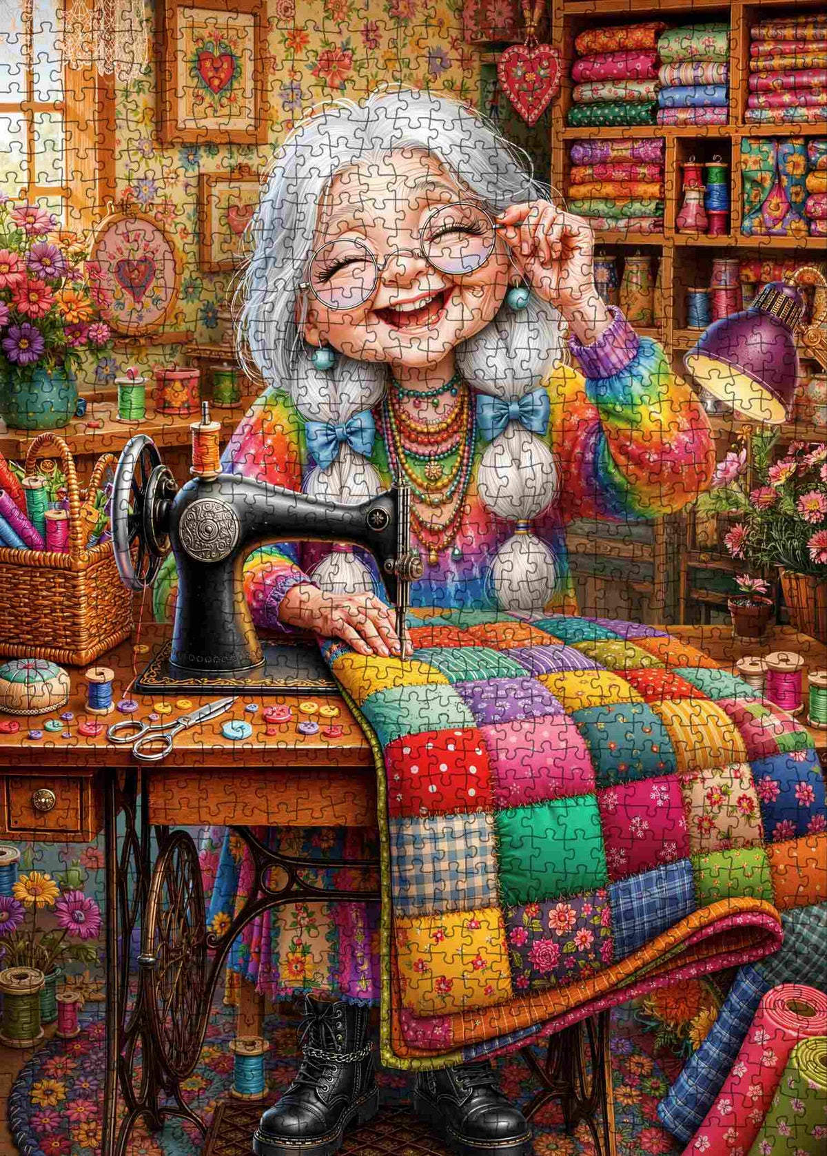 Happy Grandma Colorful Quilting Jigsaw Puzzle