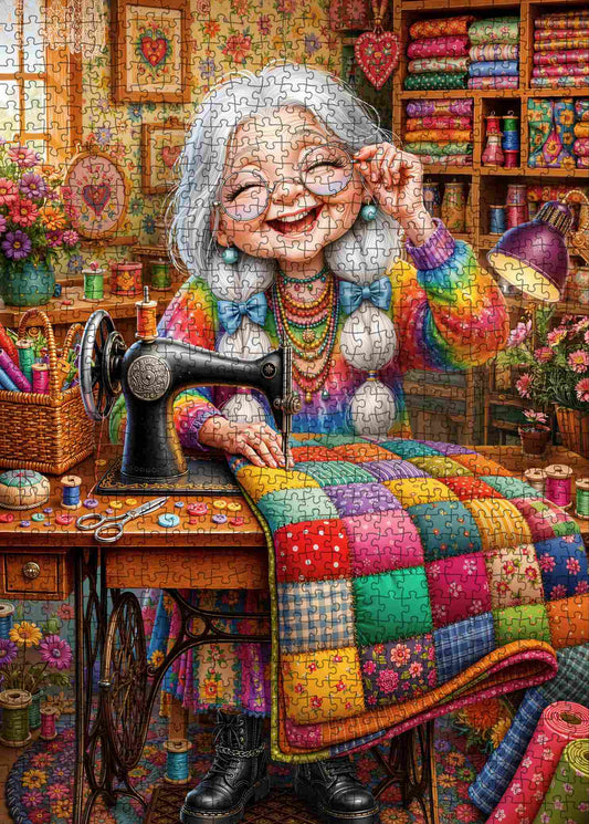 Happy Grandma Colorful Quilting Jigsaw Puzzle