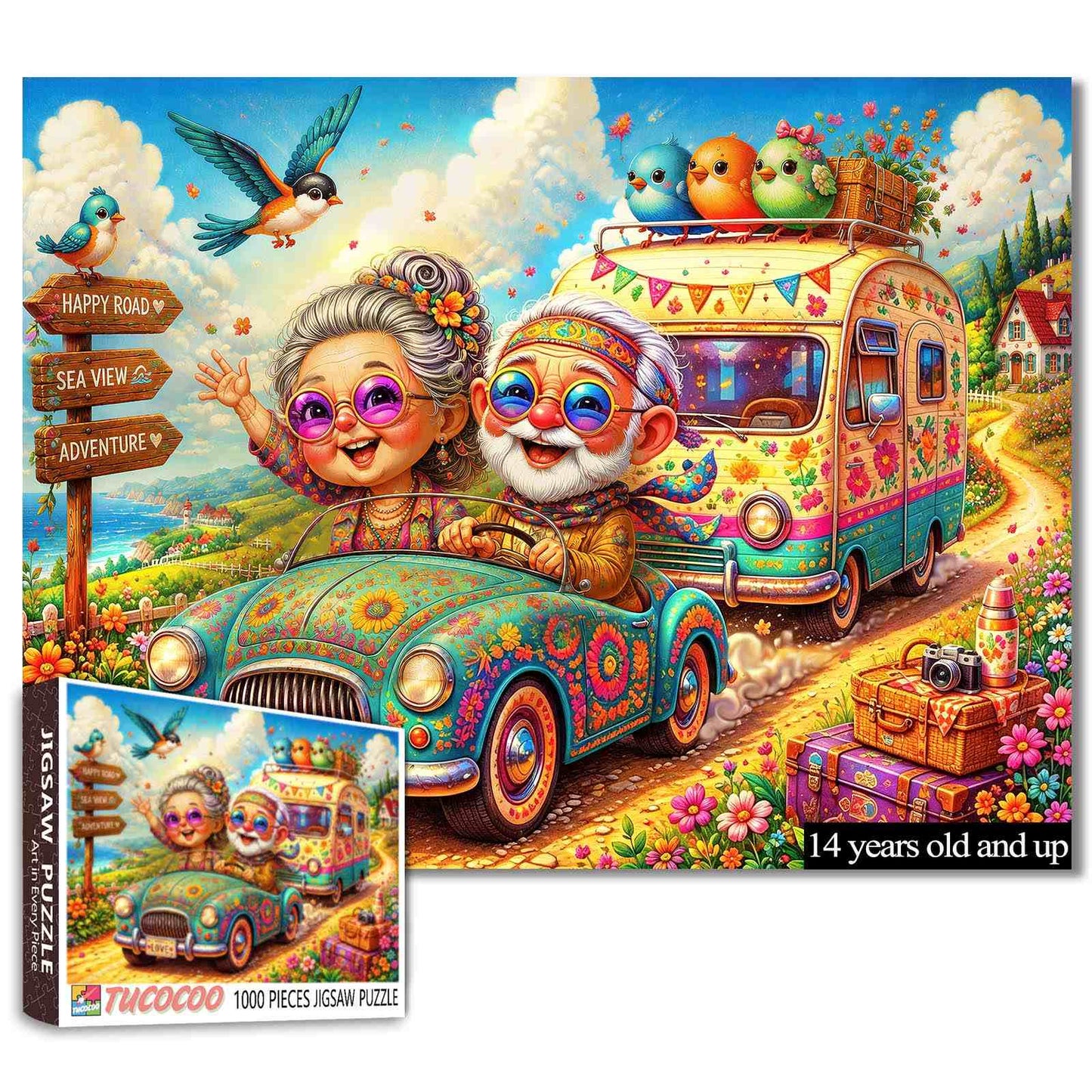 Happy Senior Couple Road Trip Jigsaw Puzzle