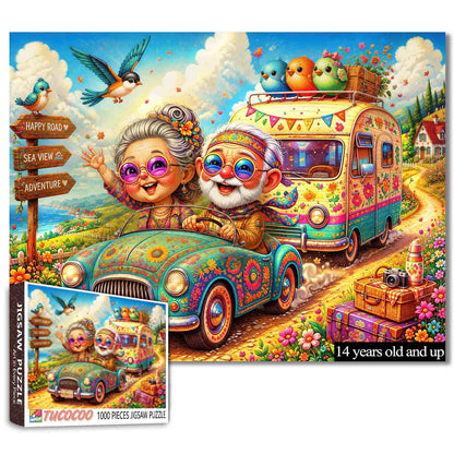 Happy Senior Couple Road Trip Jigsaw Puzzle