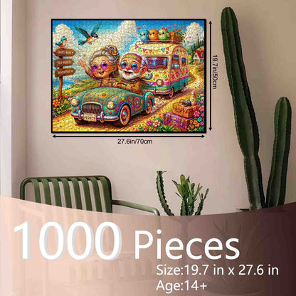 Happy Senior Couple Road Trip Jigsaw Puzzle