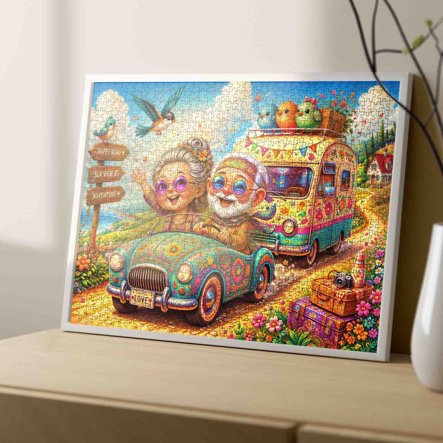 Happy Senior Couple Road Trip Jigsaw Puzzle