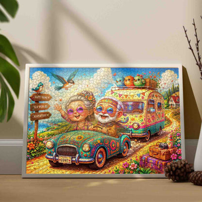 Happy Senior Couple Road Trip Jigsaw Puzzle