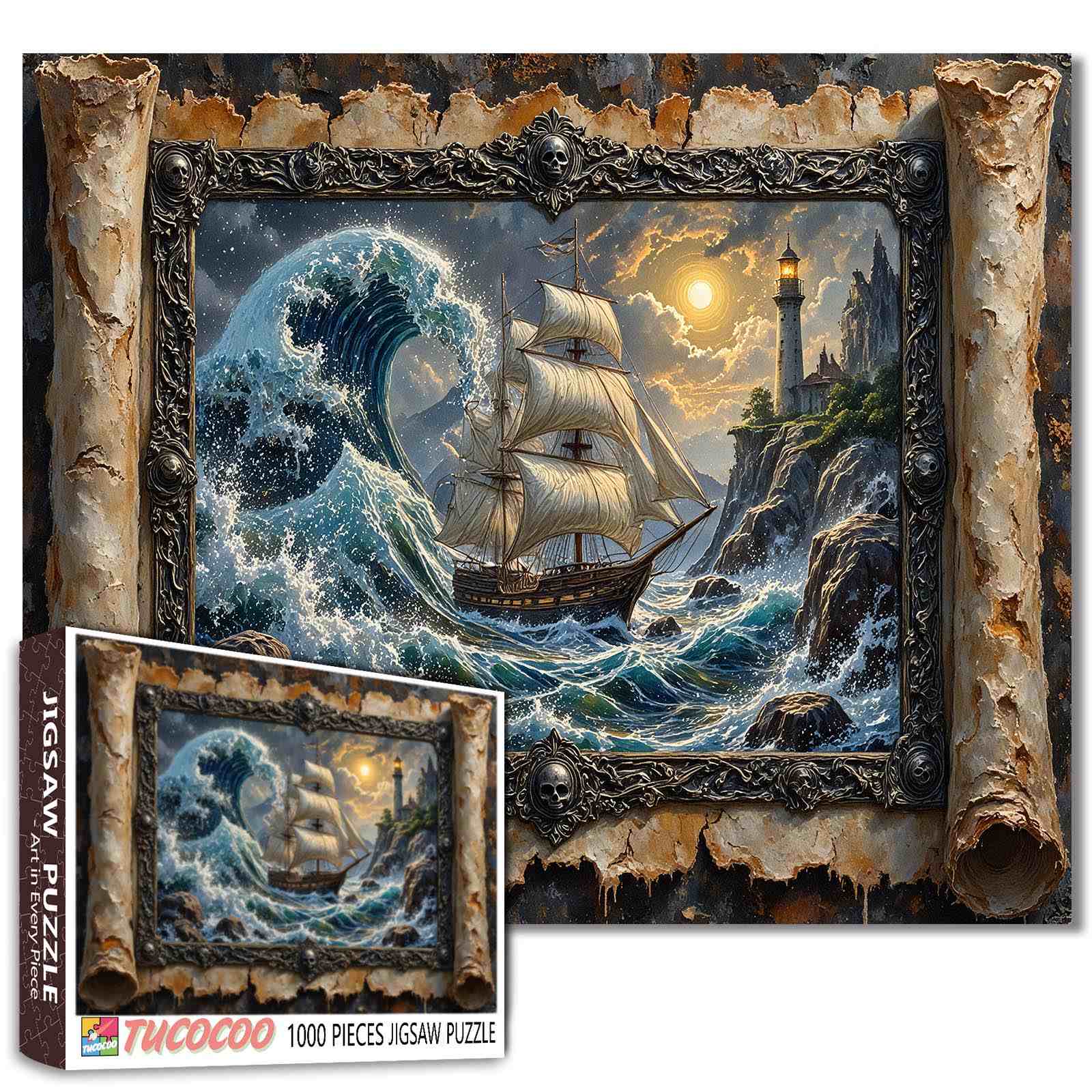 Haunted Ghost Wave Pirate Ship Lighthouse Jigsaw Puzzle