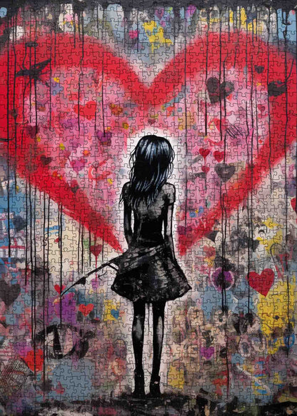Heart-shaped Butterfly Graffiti Jigsaw Puzzle