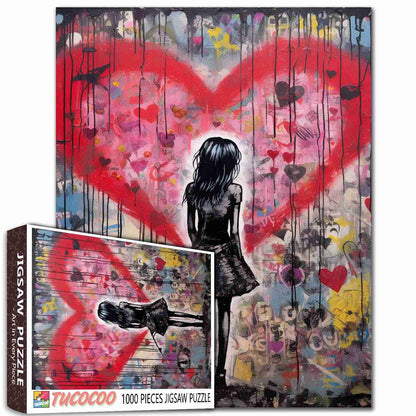Heart-shaped Butterfly Graffiti Jigsaw Puzzle