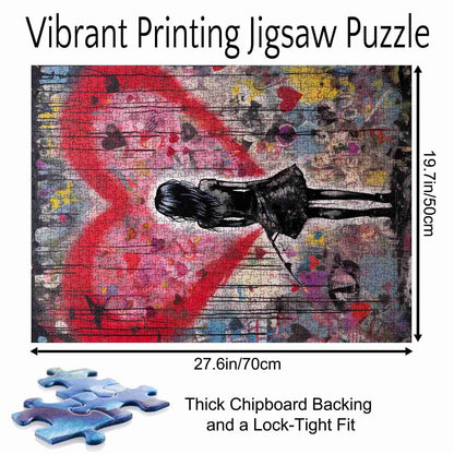Heart-shaped Butterfly Graffiti Jigsaw Puzzle