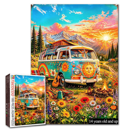 Hippie Camper Mountain Getaway Jigsaw Puzzle