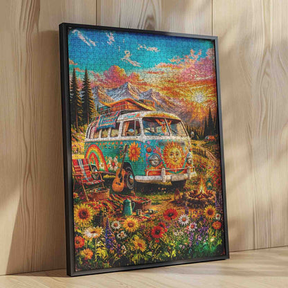 Hippie Camper Mountain Getaway Jigsaw Puzzle
