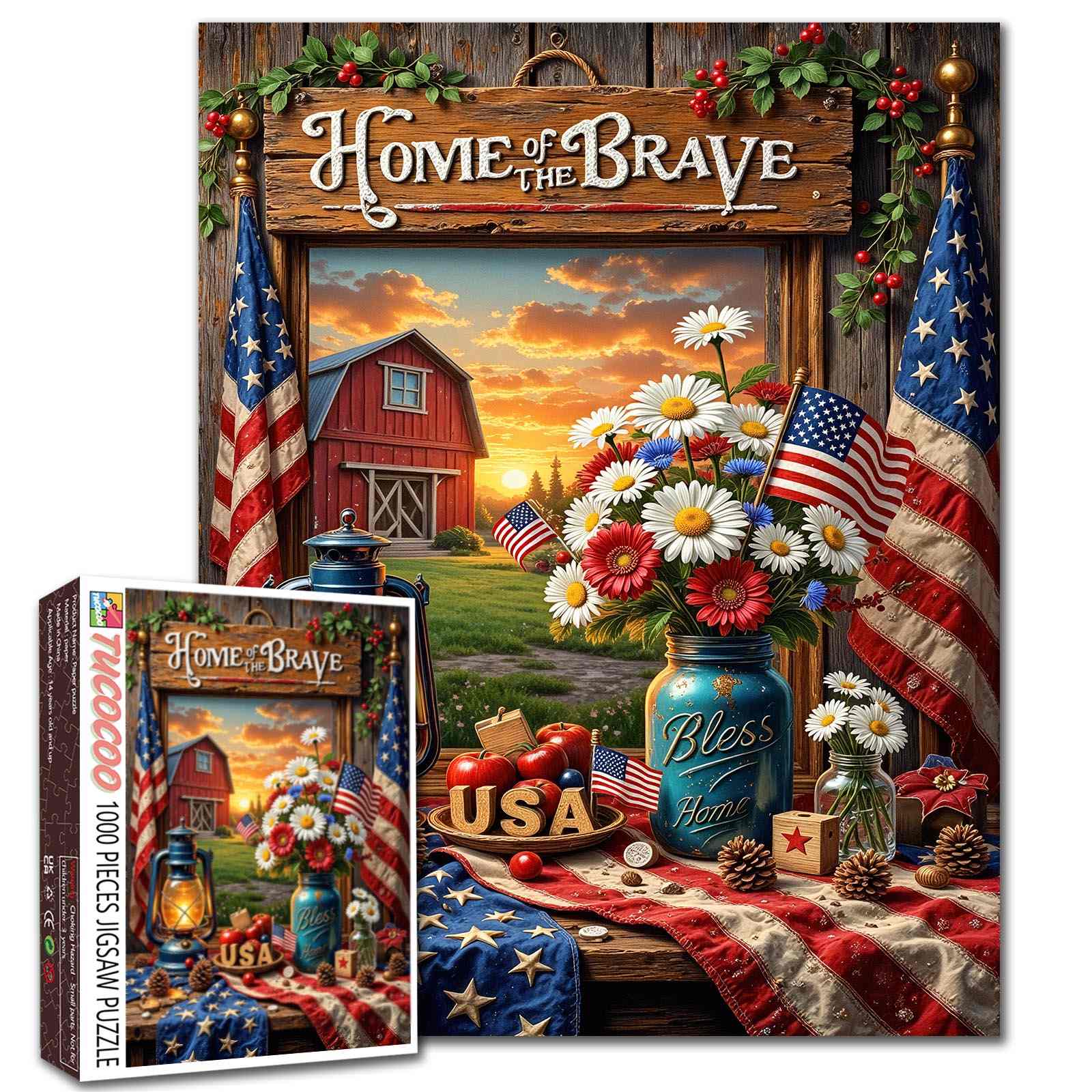 Home of the Brave Patriotic Farmhouse Jigsaw Puzzle