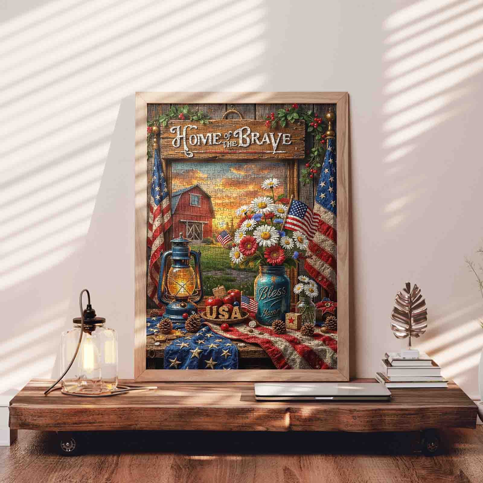 Home of the Brave Patriotic Farmhouse Jigsaw Puzzle