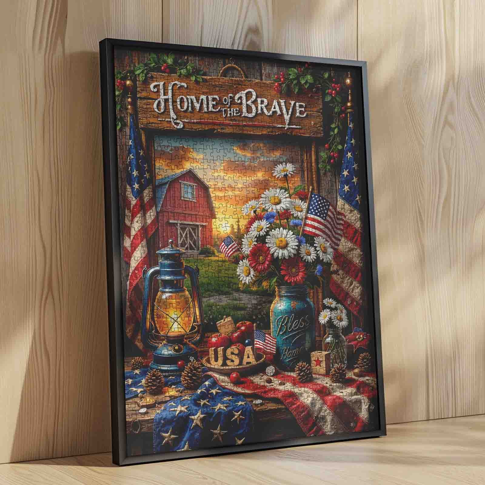 Home of the Brave Patriotic Farmhouse Jigsaw Puzzle