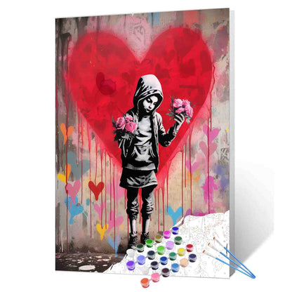 Hooded Girl with Pink Roses Paint by Numbers