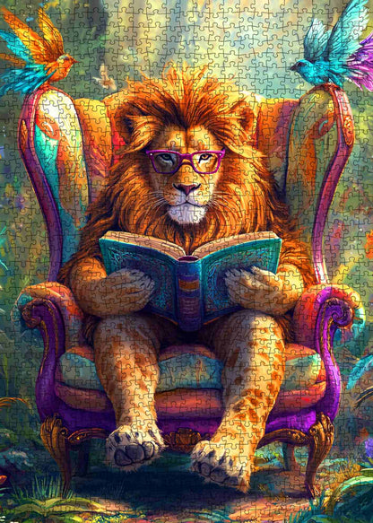 Intellectual Lion Reading Jigsaw Puzzle