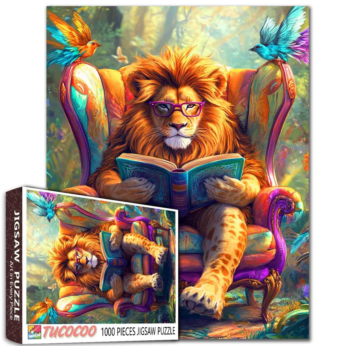 Intellectual Lion Reading Jigsaw Puzzle