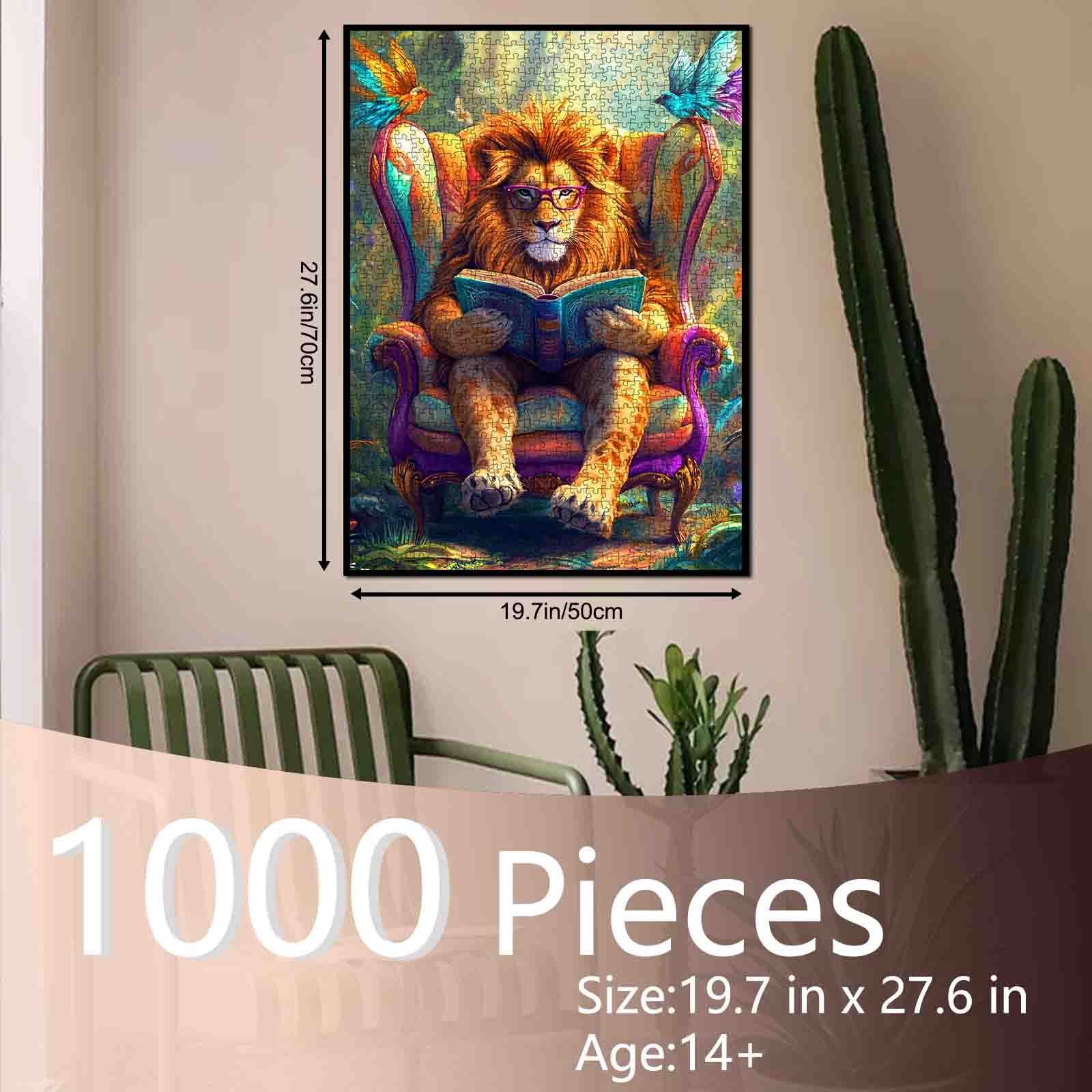 Intellectual Lion Reading Jigsaw Puzzle