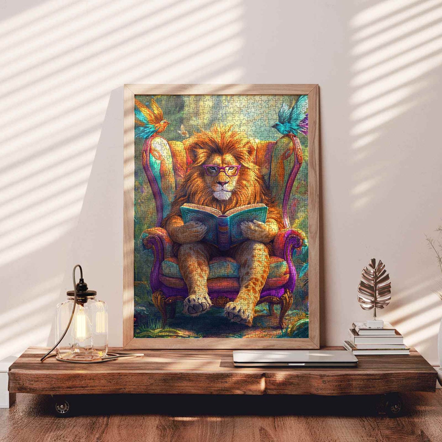 Intellectual Lion Reading Jigsaw Puzzle