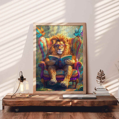 Intellectual Lion Reading Jigsaw Puzzle
