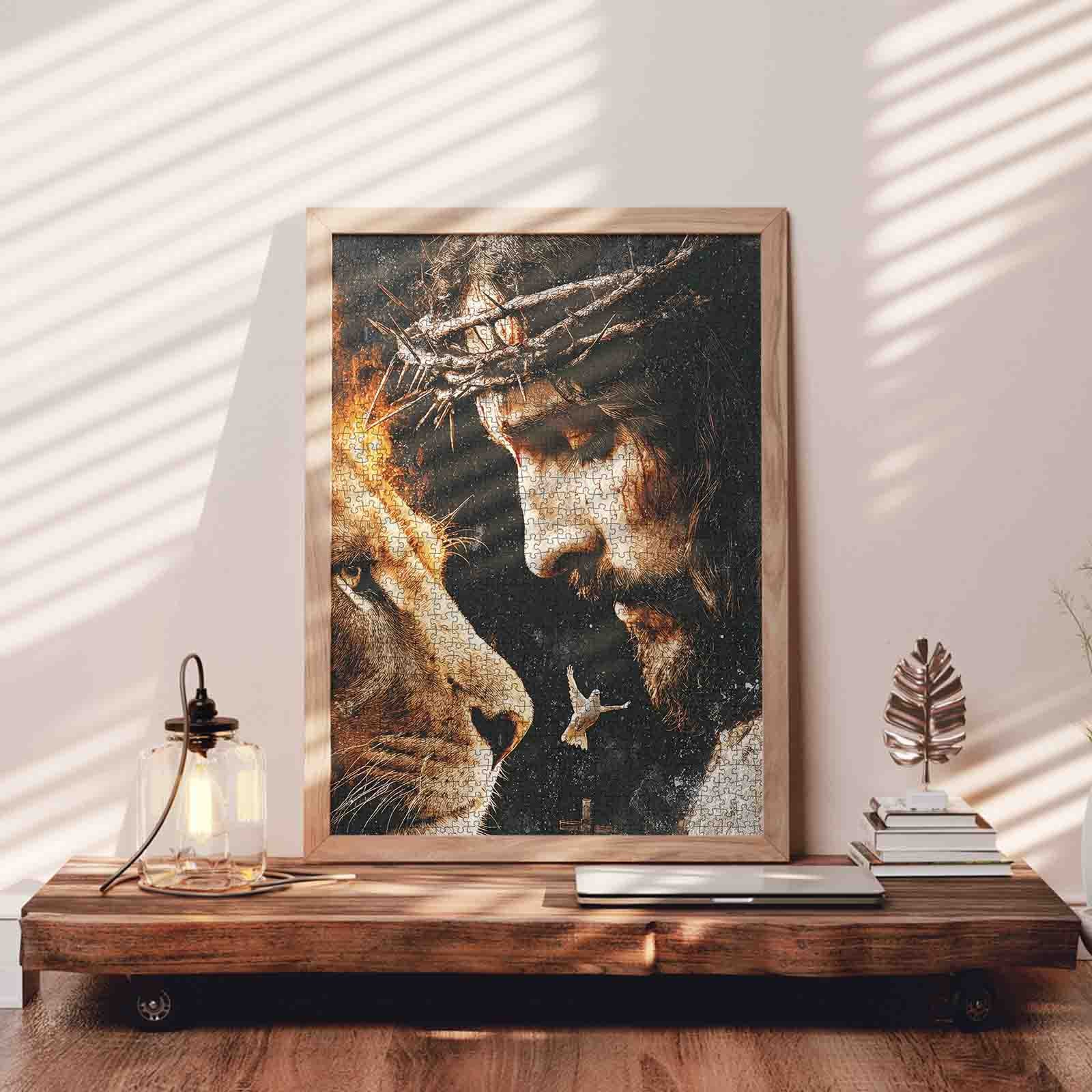 Jesus and Lion Faith Portrait Jigsaw Puzzle