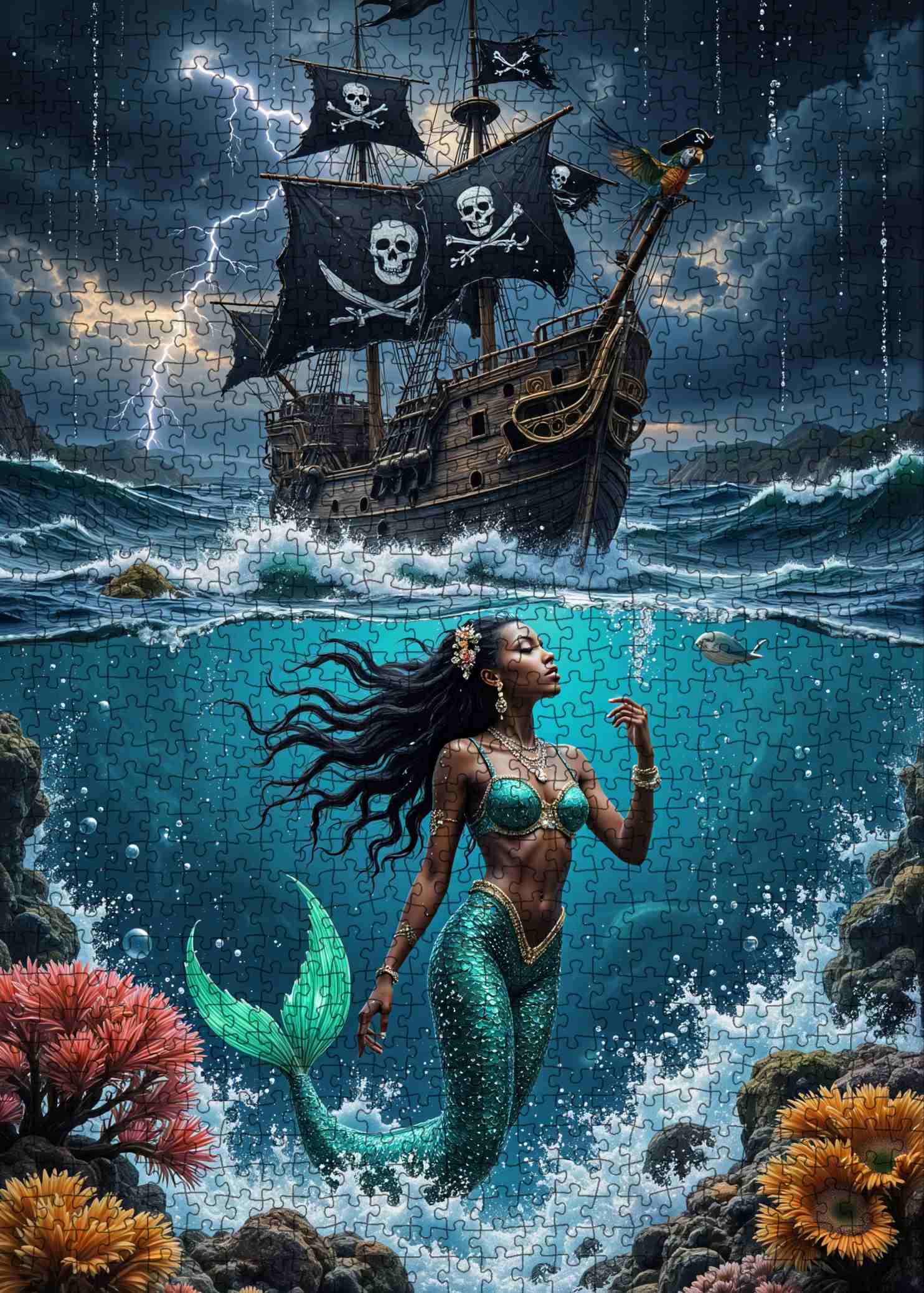 Storm Pirate Ship Mermaid Depths Jigsaw Puzzle