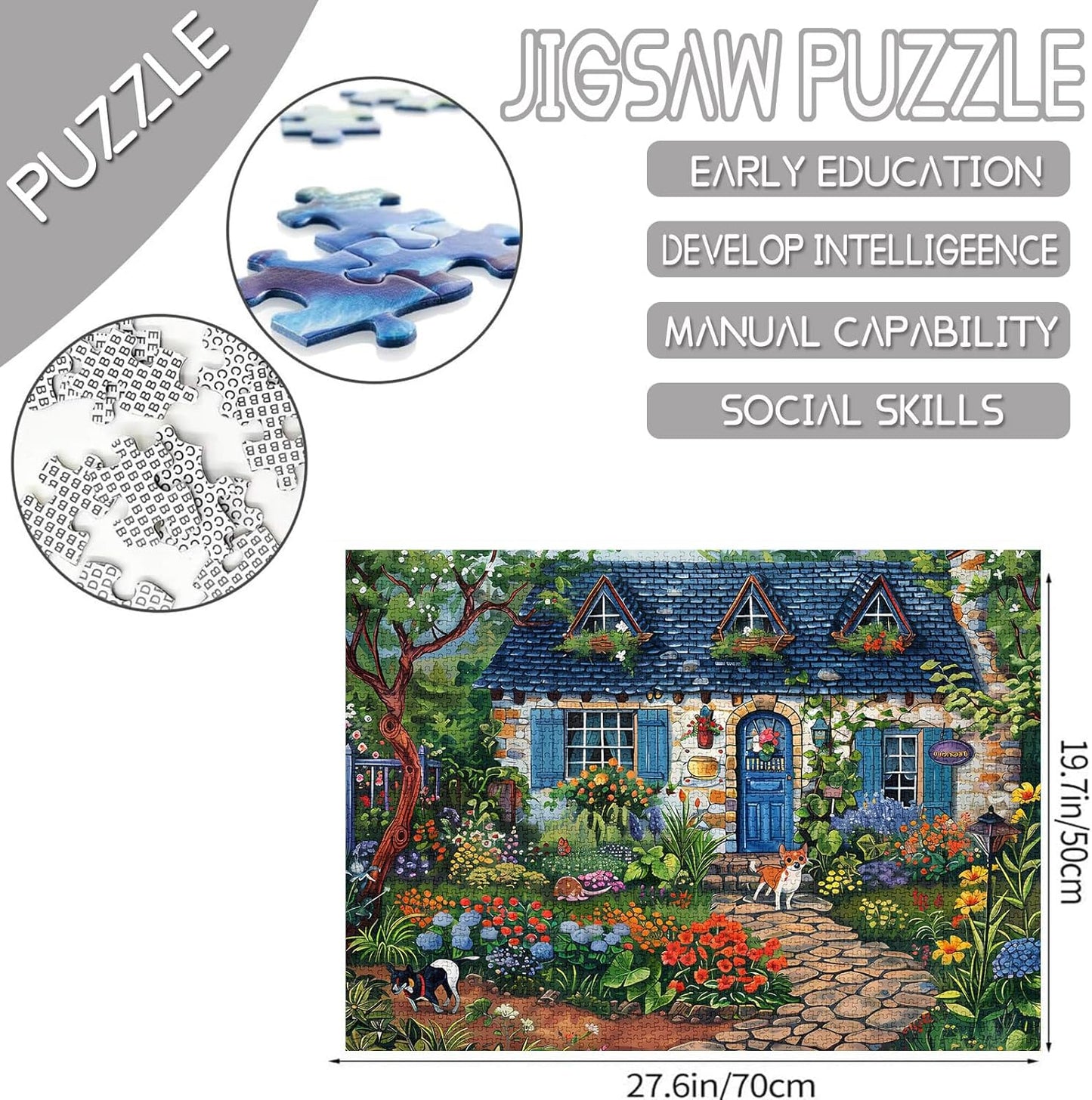 Vintage Blue House And Puppy Jigsaw Puzzles