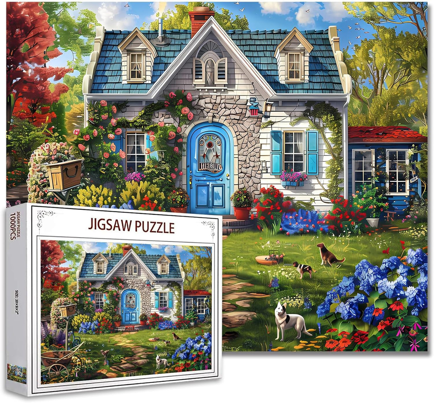 Blaue Tür Charmante Haus Landschaft Puzzle 