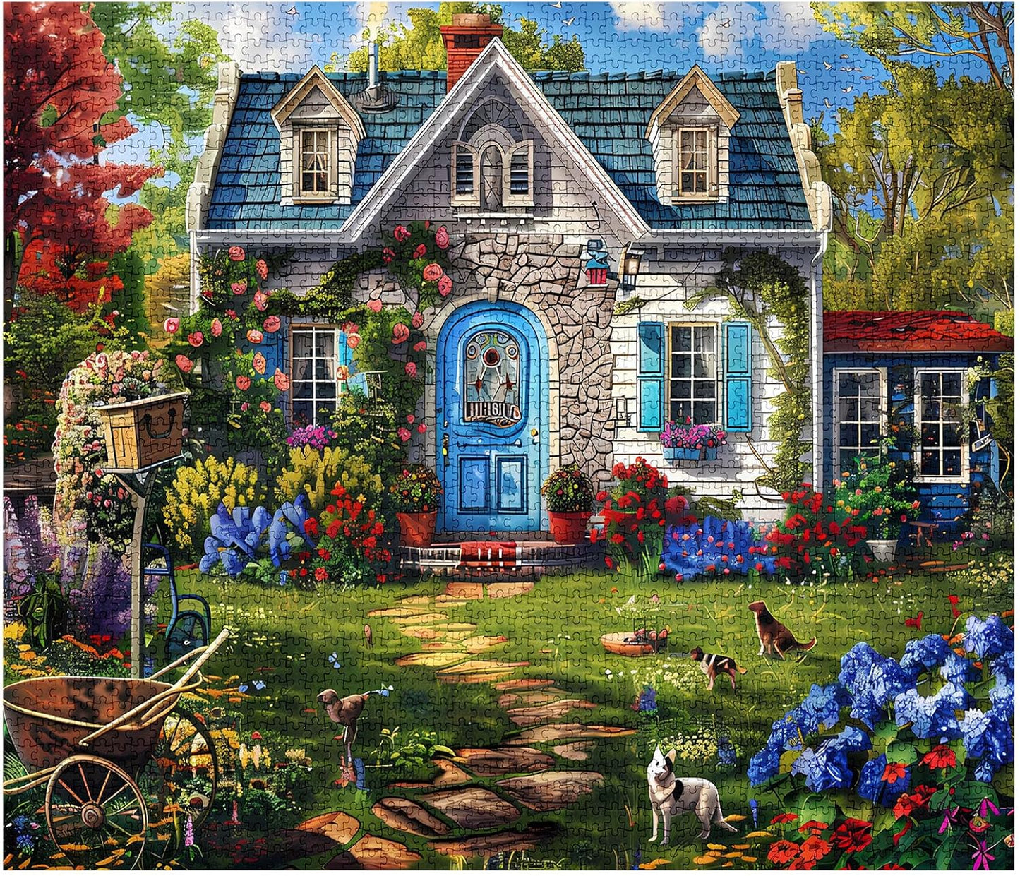 Blaue Tür Charmante Haus Landschaft Puzzle 