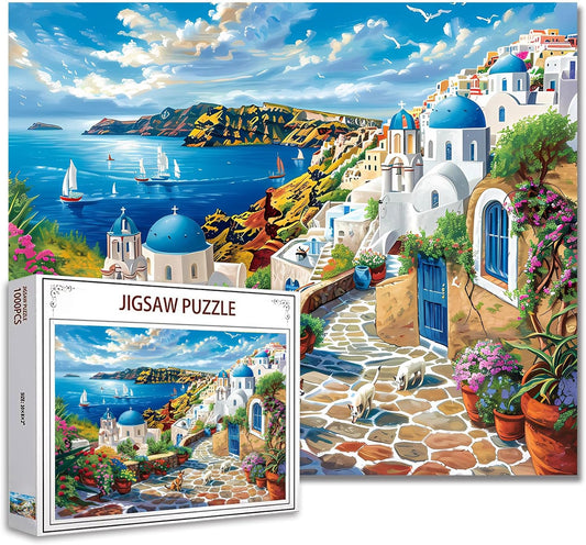 Santorini White Buildings Jigsaw Puzzles