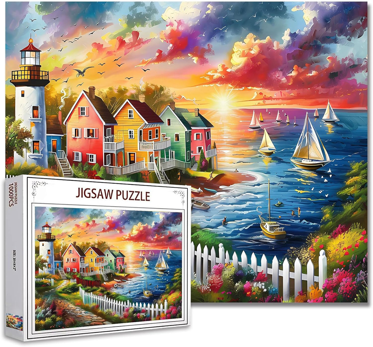 Lighthouse Boats Sunset Jigsaw Puzzles